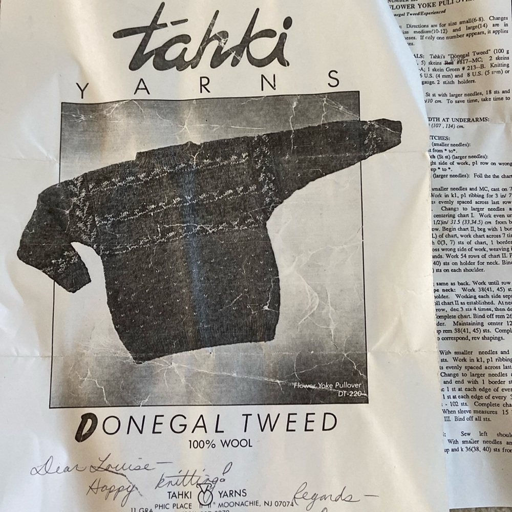 Tahki Donegal Tweed 100% wool yarn with knitting instructions NWT